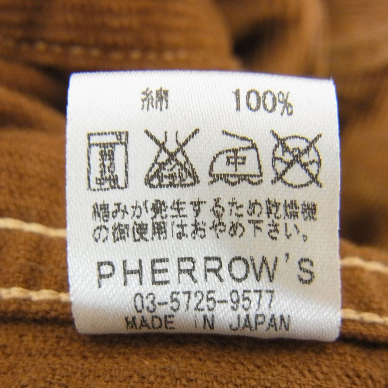 Pherrow's フェローズ Lot100 コーヂュロイ トラッカー ジャケット ブラウン系 40【中古】