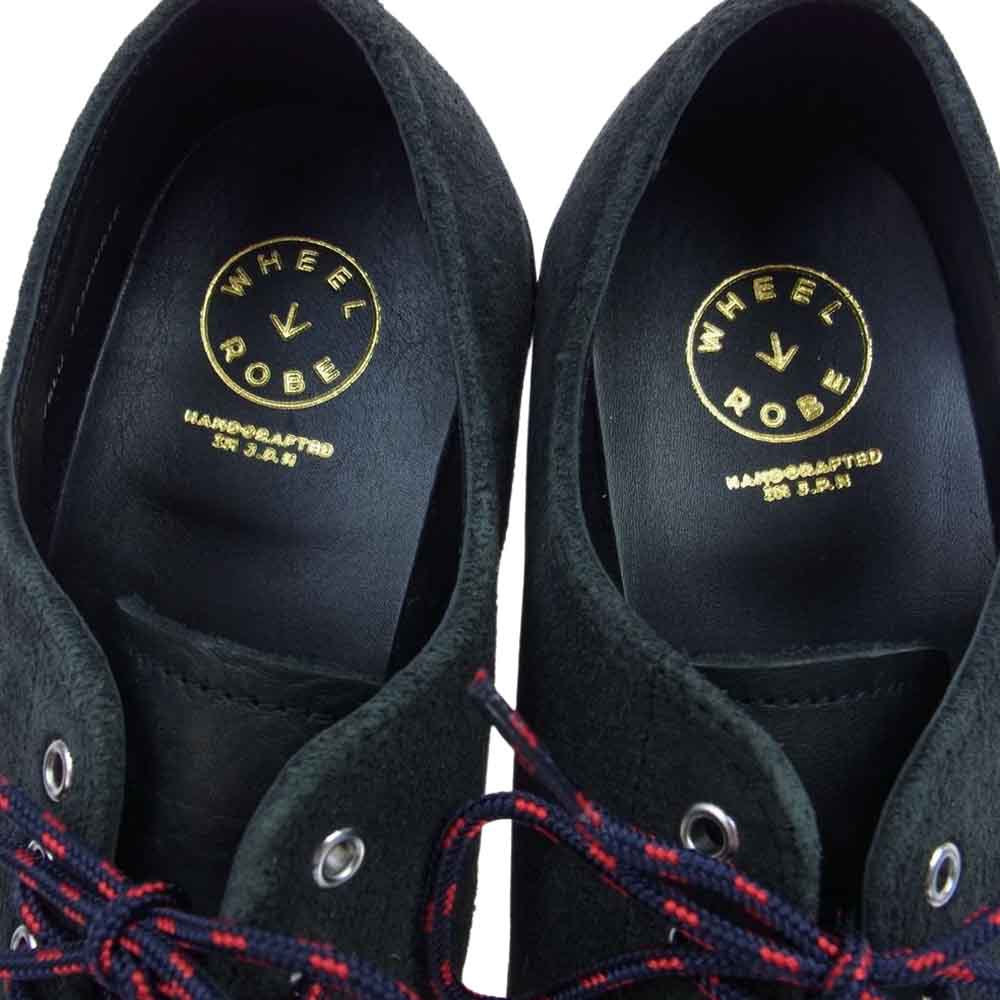 ウィールローブ FOLDED PLAIN TOE DOUBLE-FACED HOWEEN CALLICO BLACk プレーントゥ ホーウィン キャリコレザー スエード シューズ チャコールグリーン系 9【美品】【中古】