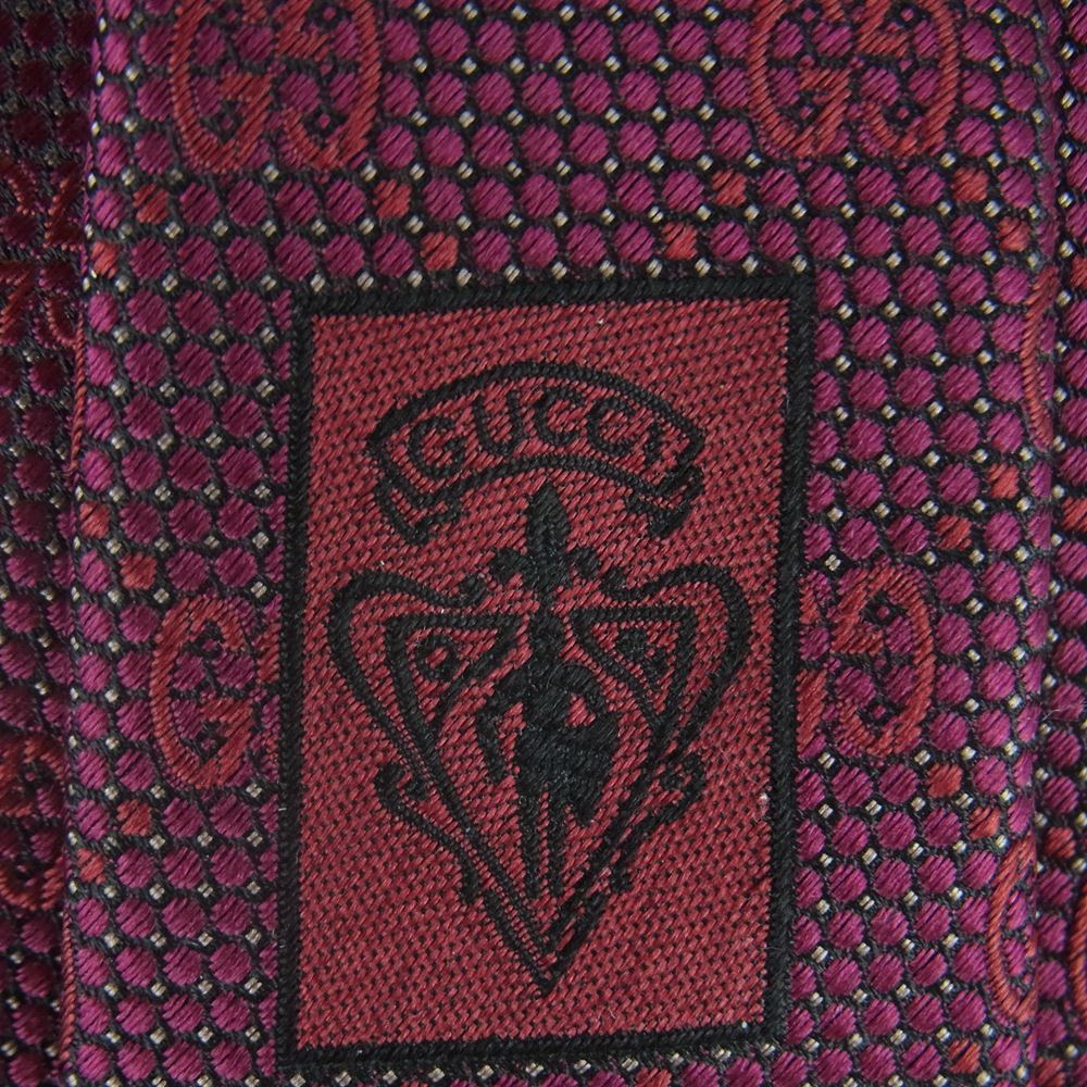 GUCCI グッチ GGチェック柄 ネクタイ イタリア製 ワインレッド系【中古】