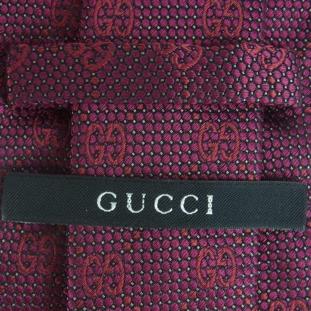 GUCCI グッチ GGチェック柄 ネクタイ イタリア製 ワインレッド系【中古】
