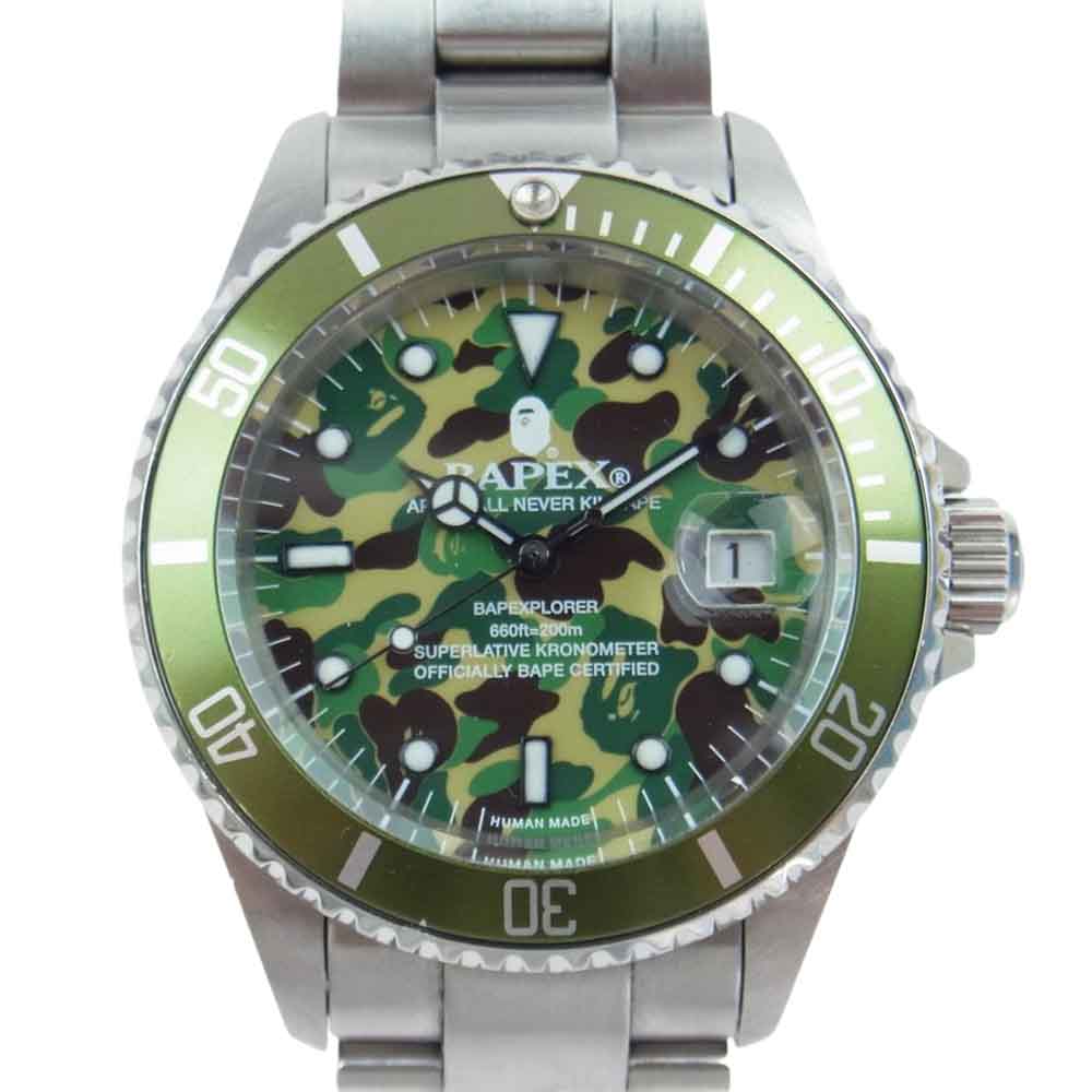 A BATHING APE アベイシングエイプ Bapex T001 サルマリーナ 自動巻き 腕時計 シルバー系 グリーン系【中古】
