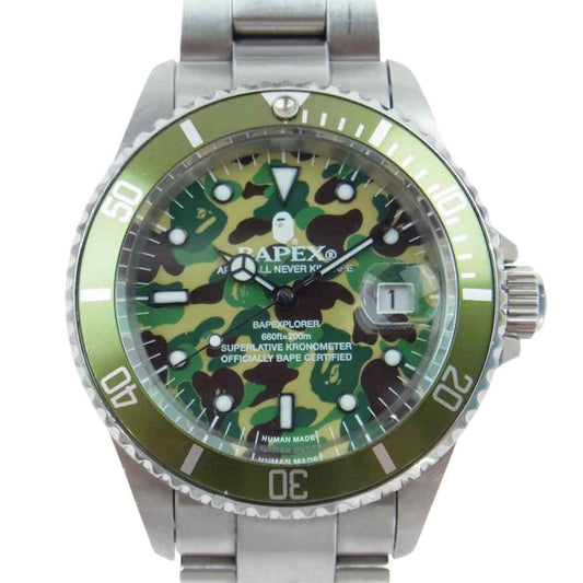 A BATHING APE アベイシングエイプ Bapex T001 サルマリーナ 自動巻き 腕時計 シルバー系 グリーン系【中古】