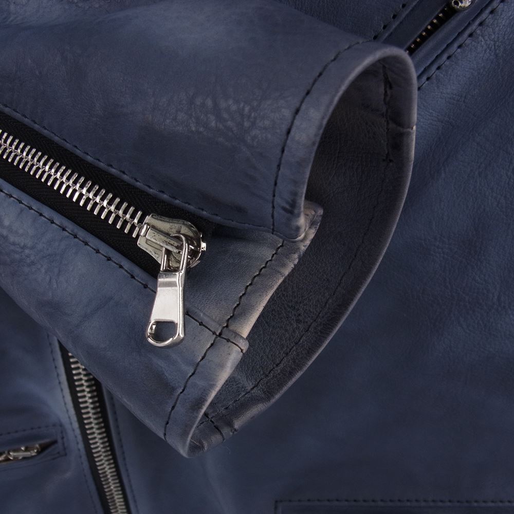 STRUM ストラム 22AW STL067-03 フルタンニン鞣し 製品燃焼染め カーフスキン Burning dyed SPEEDER ダブル ライダース ジャケット ライトネイビー系 M【新古品】【未使用】【中古】