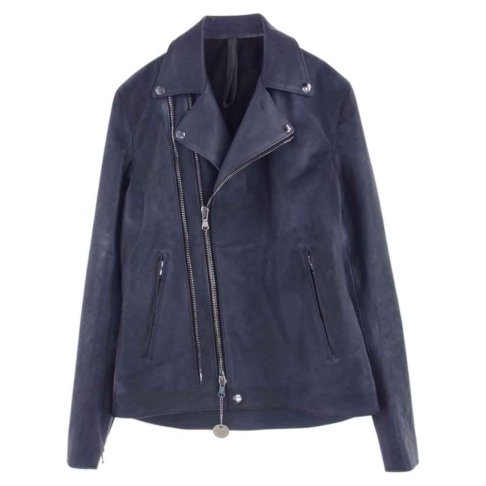 STRUM ストラム 22AW STL067-06 フルタンニン鞣し 製品燃焼染め ジャパンカーフスキン Burning dyed RAVEN ダブルライダースジャケット ライトネイビー系 M【新古品】【未使用】【中古】