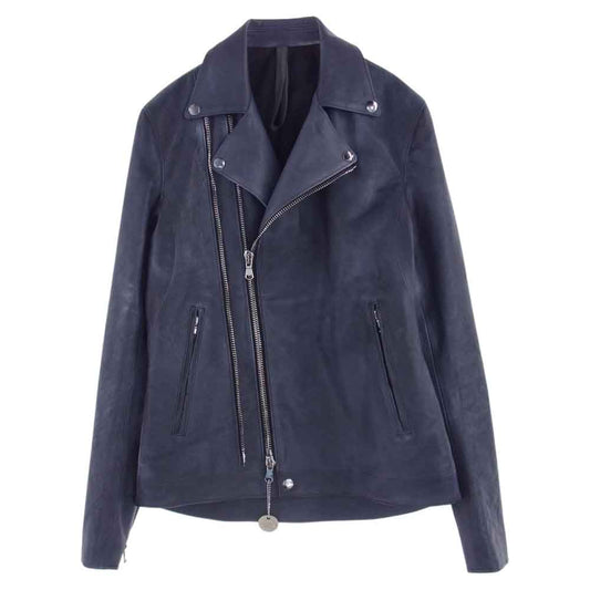 STRUM ストラム 22AW STL067-06 フルタンニン鞣し 製品燃焼染め ジャパンカーフスキン Burning dyed RAVEN ダブルライダースジャケット ライトネイビー系 M【新古品】【未使用】【中古】