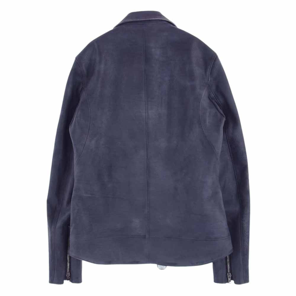 STRUM ストラム 22AW STL067-06 フルタンニン鞣し 製品燃焼染め ジャパンカーフスキン Burning dyed RAVEN ダブルライダースジャケット ライトネイビー系 M【新古品】【未使用】【中古】