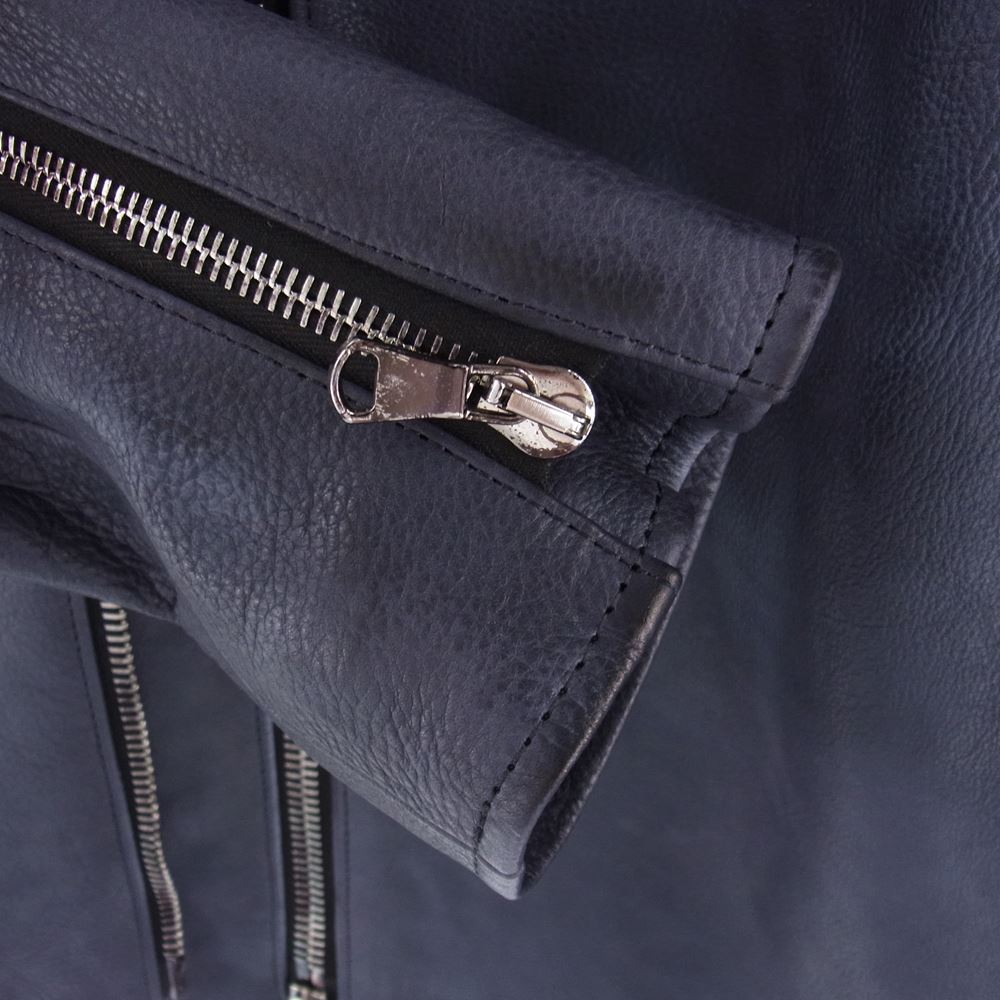 STRUM ストラム 22AW STL067-06 フルタンニン鞣し 製品燃焼染め ジャパンカーフスキン Burning dyed RAVEN ダブルライダースジャケット ライトネイビー系 M【新古品】【未使用】【中古】