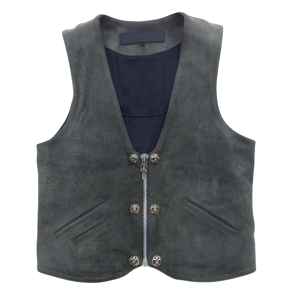 CHROME HEARTS クロムハーツ（原本無） 6B FRNT ZIP バックCH フレア ダガージップ ヌバックレザー ベスト グレー系 S【中古】