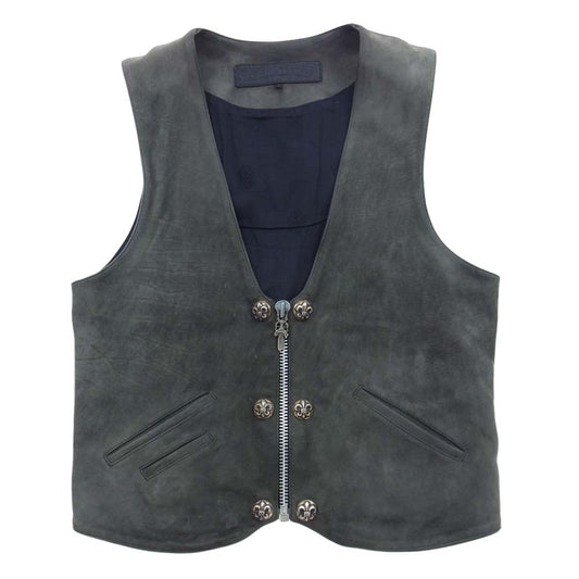 CHROME HEARTS クロムハーツ（原本無） 6B FRNT ZIP バックCH フレア ダガージップ ヌバックレザー ベスト グレー系 S【中古】