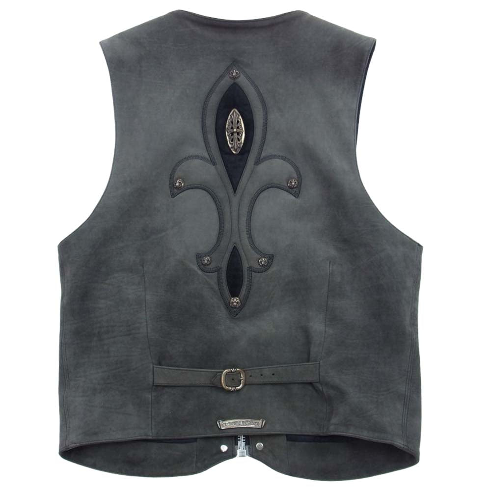 CHROME HEARTS クロムハーツ（原本無） 6B FRNT ZIP バックCH フレア ダガージップ ヌバックレザー ベスト グレー系 S【中古】