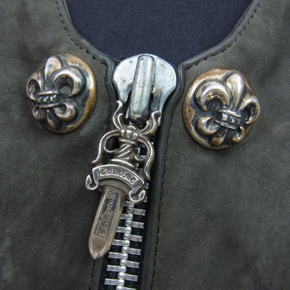 CHROME HEARTS クロムハーツ（原本無） 6B FRNT ZIP バックCH フレア ダガージップ ヌバックレザー ベスト グレー系 S【中古】