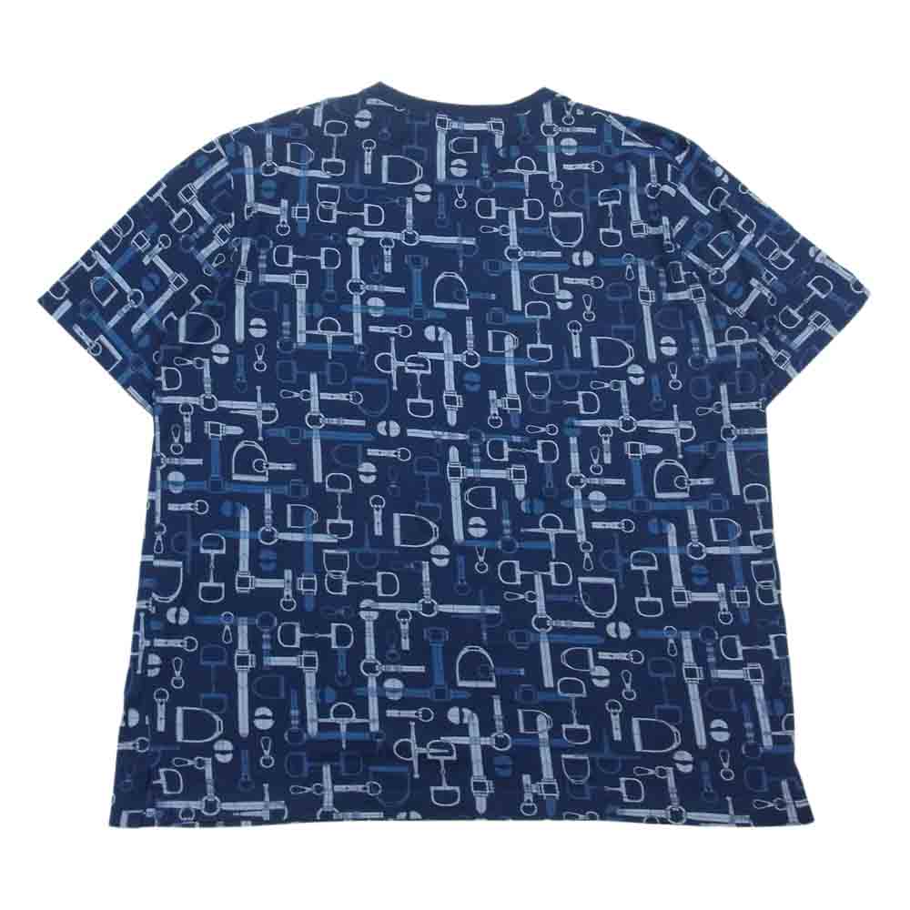 HERMES エルメス 20SS  Labyrinthe Equestre 馬具柄 クルーネック Tシャツ カットソー ネイビー  ネイビー系 XL【中古】