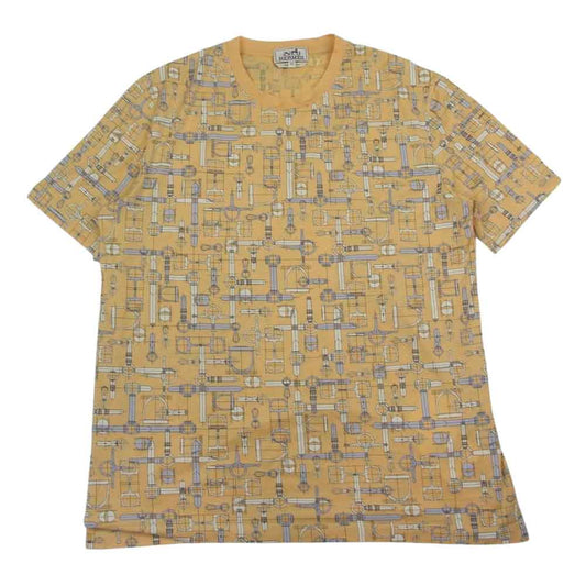 HERMES エルメス 20SS  Labyrinthe Equestre 馬具柄 クルーネック Tシャツ カットソー イエロー イエロー系 XL【中古】