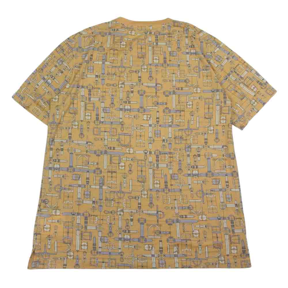 HERMES エルメス 20SS  Labyrinthe Equestre 馬具柄 クルーネック Tシャツ カットソー イエロー イエロー系 XL【中古】