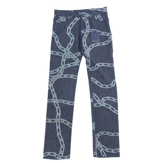 LOUIS VUITTON ルイ・ヴィトン 20SS SLIM DENIM PANT モノグラム パッチ チェーン デニム パンツ ジーンズ  インディゴブルー系 30【極上美品】【中古】