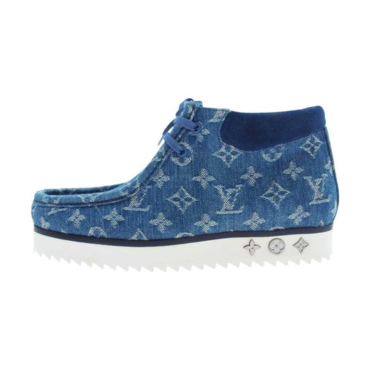 LOUIS VUITTON ルイ・ヴィトン LV モッズ ライン モノグラム デニム アンクル デザート チャッカ ブーツ ワラビー インディゴブルー系 7【極上美品】【中古】