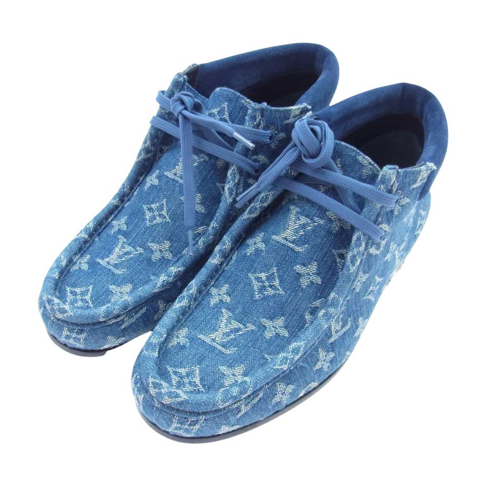 LOUIS VUITTON ルイ・ヴィトン LV モッズ ライン モノグラム デニム アンクル デザート チャッカ ブーツ ワラビー インディゴブルー系 7【極上美品】【中古】