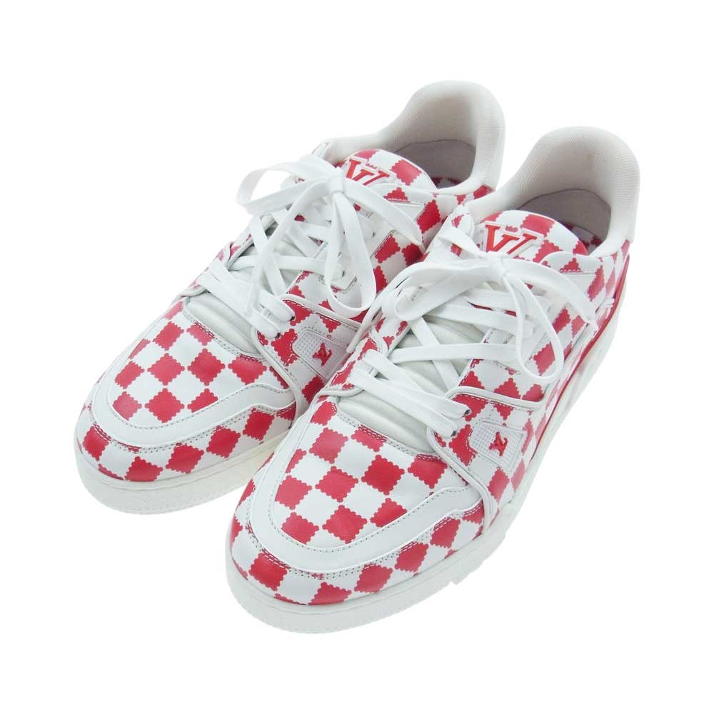 LOUIS VUITTON ルイ・ヴィトン 22SS 1A9J87 × NIGO LVトレイナーライン チェッカー スニーカー ホワイト系 レッド系 8.5【美品】【中古】