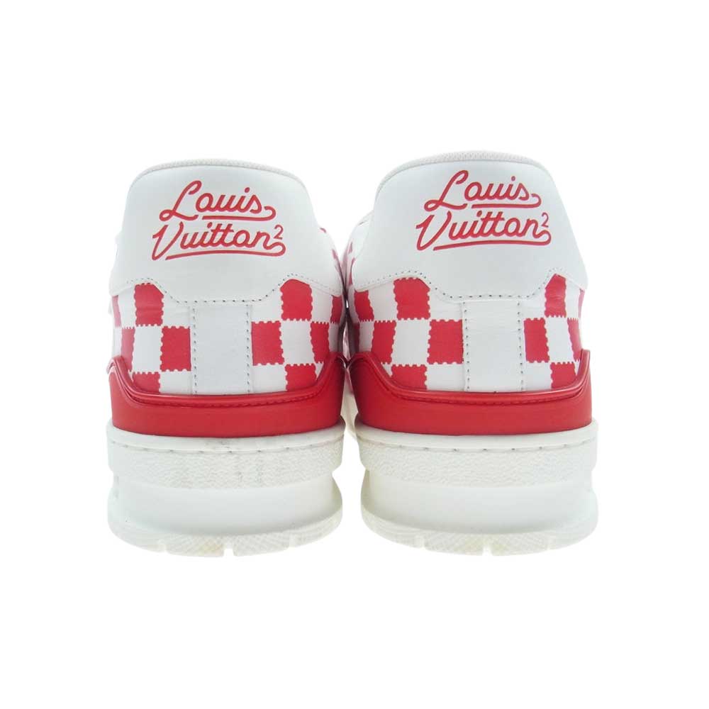 LOUIS VUITTON ルイ・ヴィトン 22SS 1A9J87 × NIGO LVトレイナーライン チェッカー スニーカー ホワイト系 レッド系 8.5【美品】【中古】
