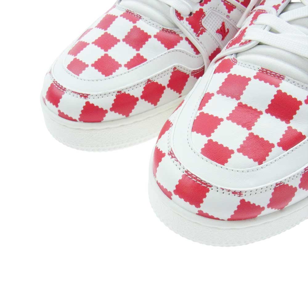 LOUIS VUITTON ルイ・ヴィトン 22SS 1A9J87 × NIGO LVトレイナーライン チェッカー スニーカー ホワイト系 レッド系 8.5【美品】【中古】