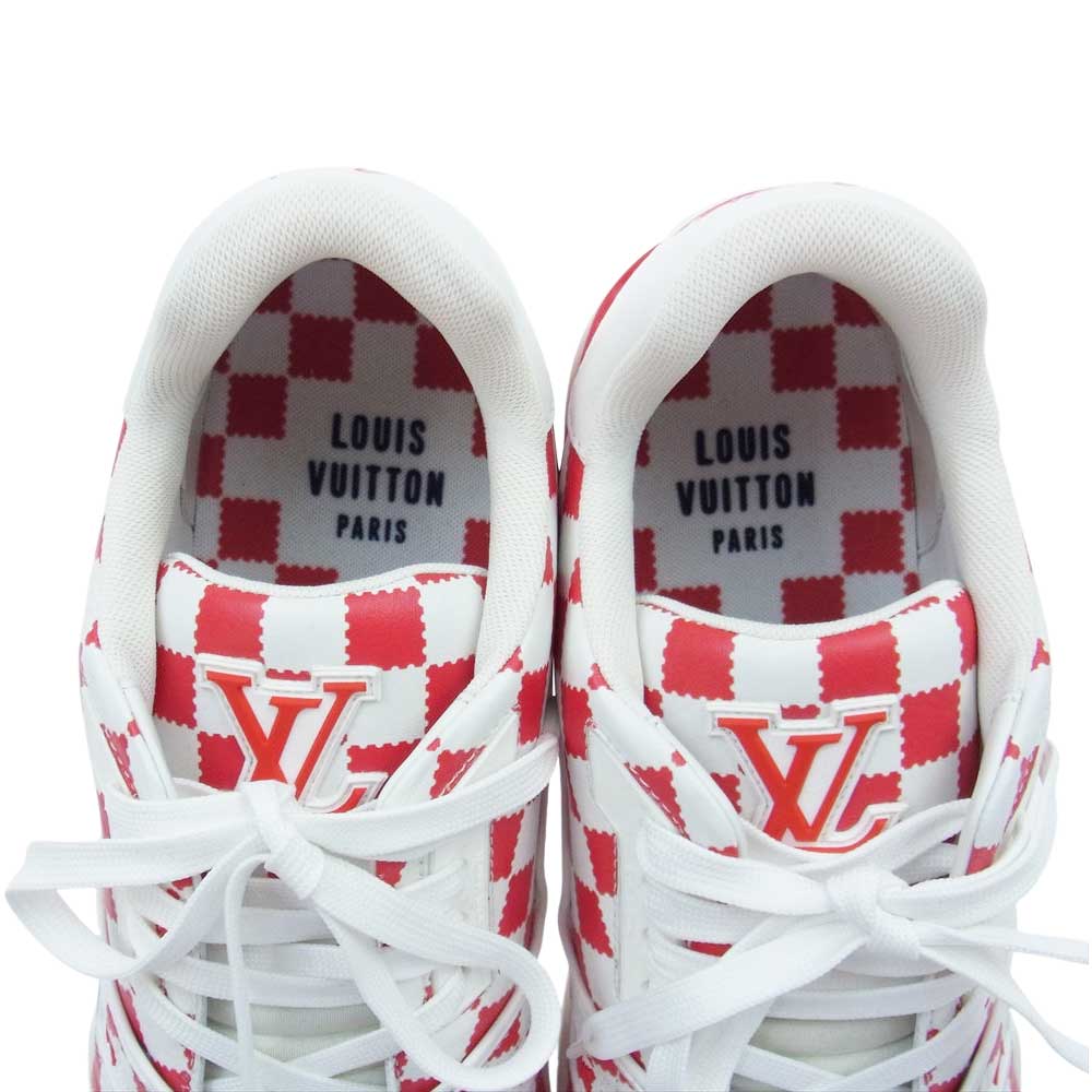 LOUIS VUITTON ルイ・ヴィトン 22SS 1A9J87 × NIGO LVトレイナーライン チェッカー スニーカー ホワイト系 レッド系 8.5【美品】【中古】
