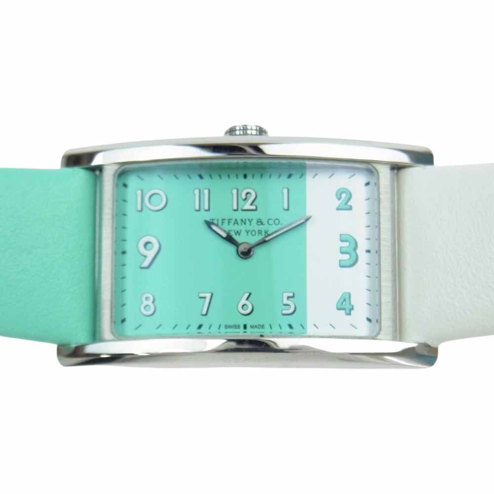 TIFFANY&Co. ティファニー 63520071 EAST WEST BLUE WHITE SS  イーストウエスト クオーツ 腕時計 替えベルト レザーケース付 ライトグリーン系【極上美品】【中古】