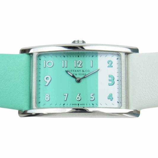 TIFFANY&Co. ティファニー 63520071 EAST WEST BLUE WHITE SS  イーストウエスト クオーツ 腕時計 替えベルト レザーケース付 ライトグリーン系【極上美品】【中古】