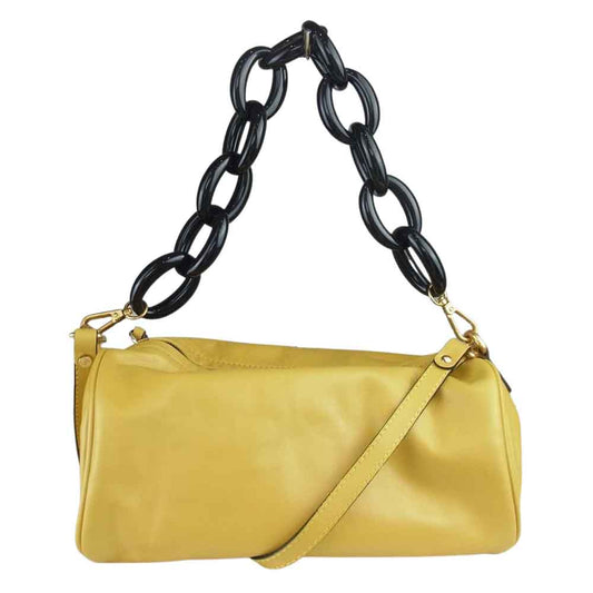ジャンニキアリーニ チェーン ショルダー バッグ  レザー ショルダーストラップ付け替え可 イエロー系【中古】