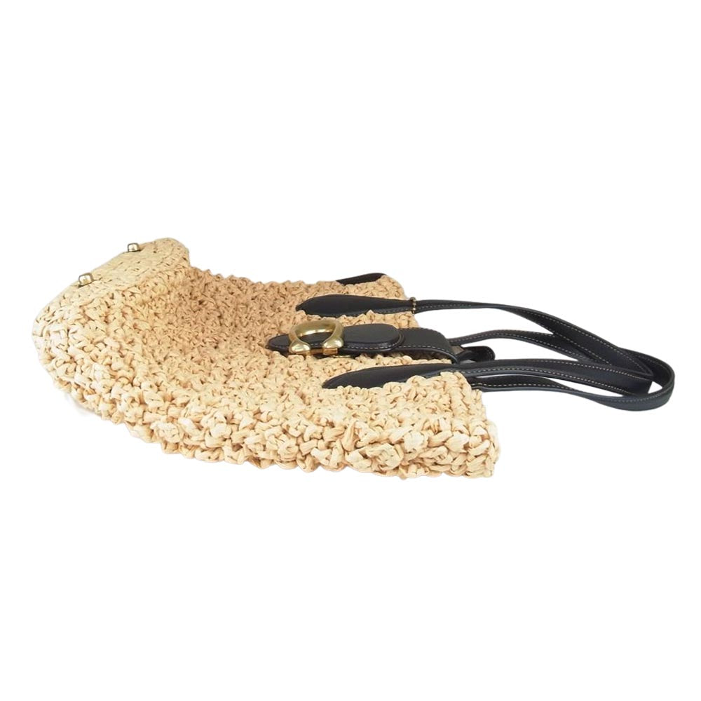 COACH コーチ B2222-CA034 TEXTURED PAPER STRAW SMALL TOTO BAG テクスチャード ペーパーストロー スモール トート かごバッグ ブラック系 ベージュ系【美品】【中古】