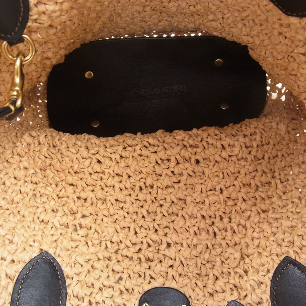 COACH コーチ B2222-CA034 TEXTURED PAPER STRAW SMALL TOTO BAG テクスチャード ペーパーストロー スモール トート かごバッグ ブラック系 ベージュ系【美品】【中古】