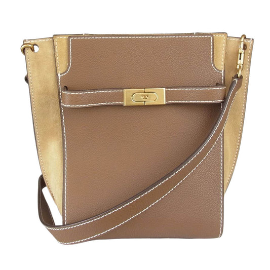 Tory Burch トリーバーチ LEE RADZIWILL リー ラジウィル ダブル バケット レザー ショルダー バッグ ブラウン系【美品】【中古】