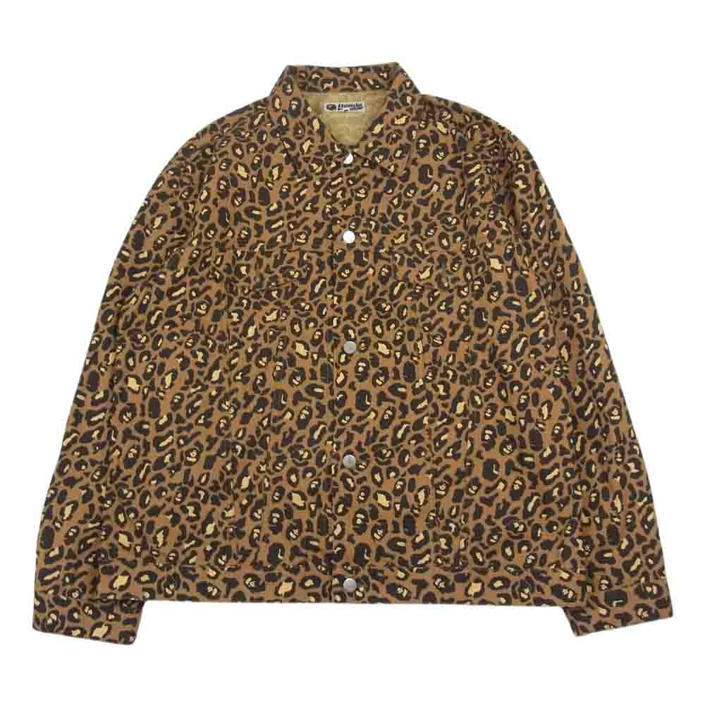 A BATHING APE アベイシングエイプ LEOPARD TRUCKER JACKET レオパード トラッカー ジャケット ブラウン系 2XL【美品】【中古】