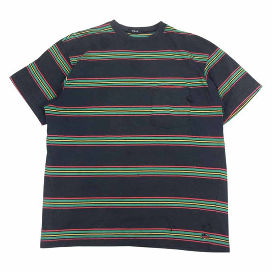 STUSSY ステューシー 80s 90s ヴィンテージ オールド 黒タグ ボーダーポケット TEE 半袖 Tシャツ ラスタ ブラック系【中古】