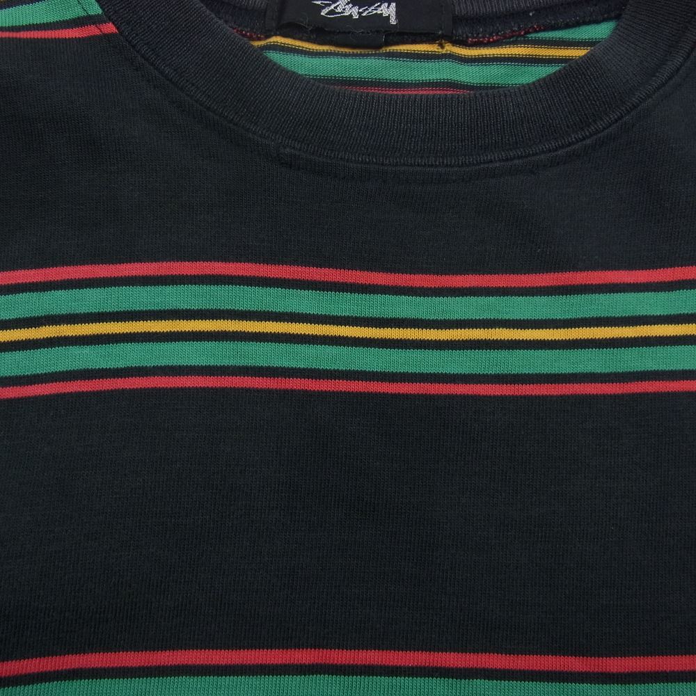 STUSSY ステューシー 80s 90s ヴィンテージ オールド 黒タグ ボーダーポケット TEE 半袖 Tシャツ ラスタ ブラック系【中古】