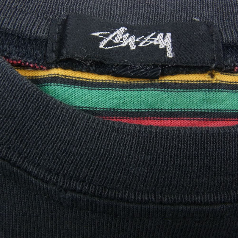 Stussy　80s 黒タグ　半袖Tシャツ　XL相当　刺繍総柄ボーダー　超希少