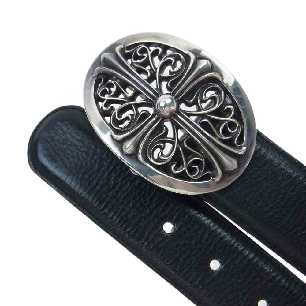 CHROME HEARTS クロムハーツ（原本無） OVAL CROSS STRAP1.5  1.5 クラシック オーバル バックル レザー ベルト ブラック系 34【中古】