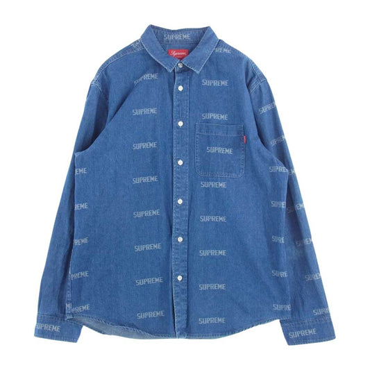 Supreme シュプリーム 19SS Logo Denim Shirt ロゴ デニム シャツ インディゴブルー系 L【中古】