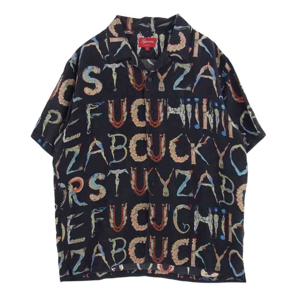 Supreme シュプリーム 18SS Alphabet Silk Shirt アルファベット シルク 半袖 シャツ ブラック系 L【中古】