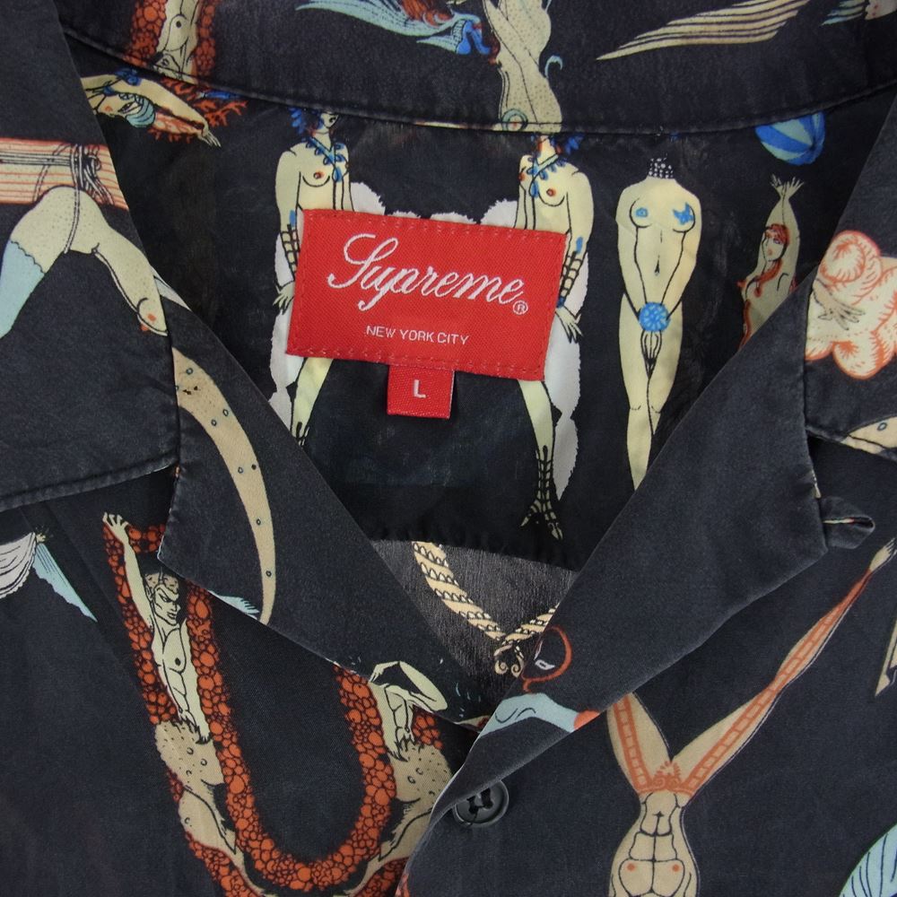 Supreme シュプリーム 18SS Alphabet Silk Shirt アルファベット シルク 半袖 シャツ ブラック系 L【中古】