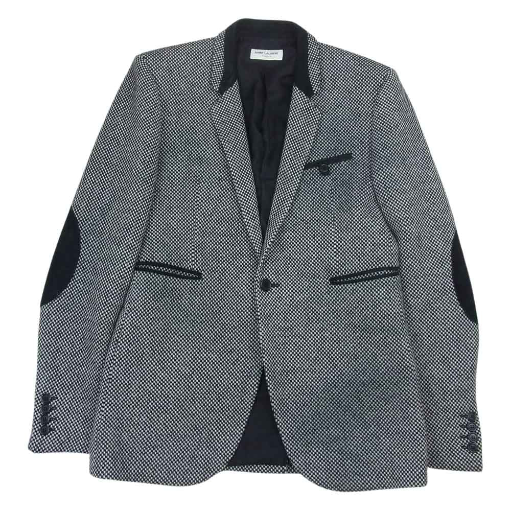 SAINT LAURENT サンローラン 549763 Y527U スエードエルボーパッチ ツイード テーラードジャケット ブラック系 46【中古】