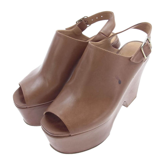 DRIES VAN NOTEN ドリスヴァンノッテン WS19/977/H60 Dries Van Noten Tan Leather Platform Sli レザー アンクルストラップ ヒール サンダル ブラウン系 36【中古】