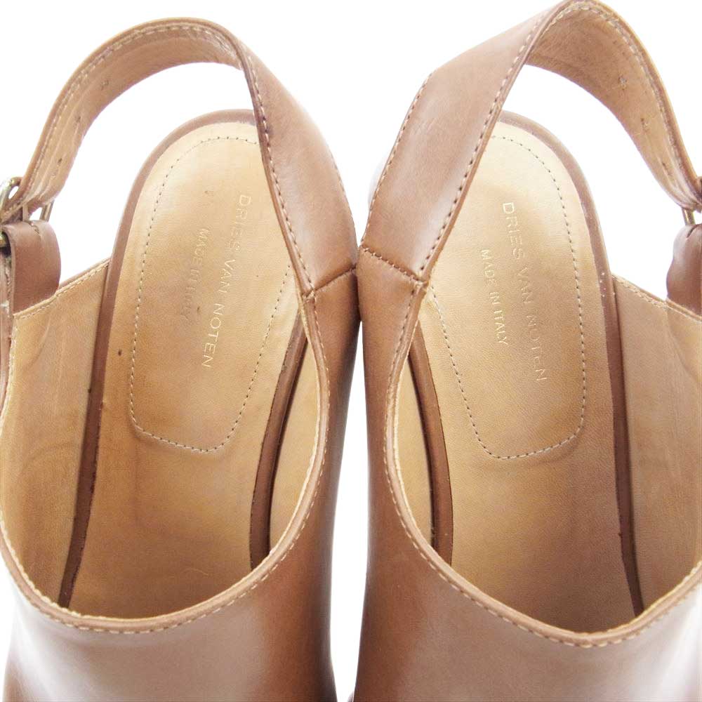 DRIES VAN NOTEN ドリスヴァンノッテン WS19/977/H60 Dries Van Noten Tan Leather Platform Sli レザー アンクルストラップ ヒール サンダル ブラウン系 36【中古】