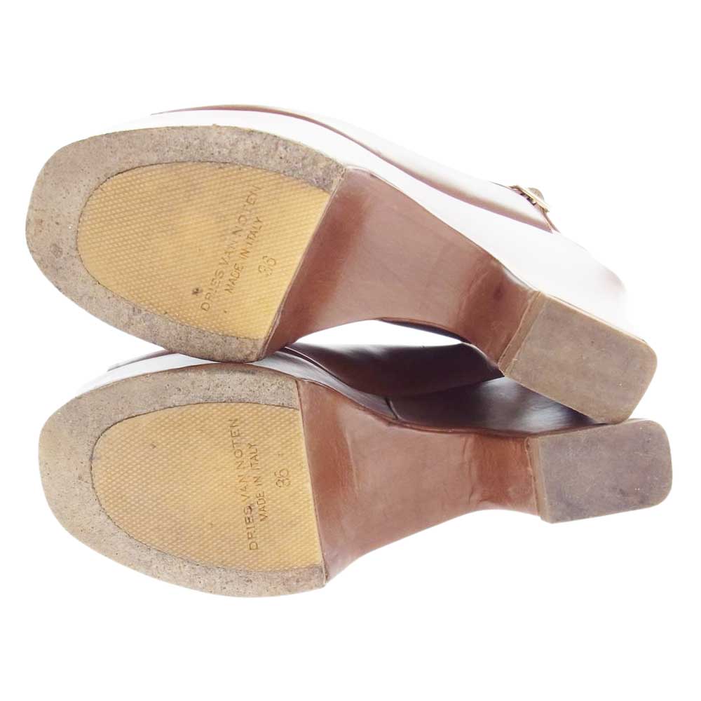 DRIES VAN NOTEN ドリスヴァンノッテン WS19/977/H60 Dries Van Noten Tan Leather Platform Sli レザー アンクルストラップ ヒール サンダル ブラウン系 36【中古】