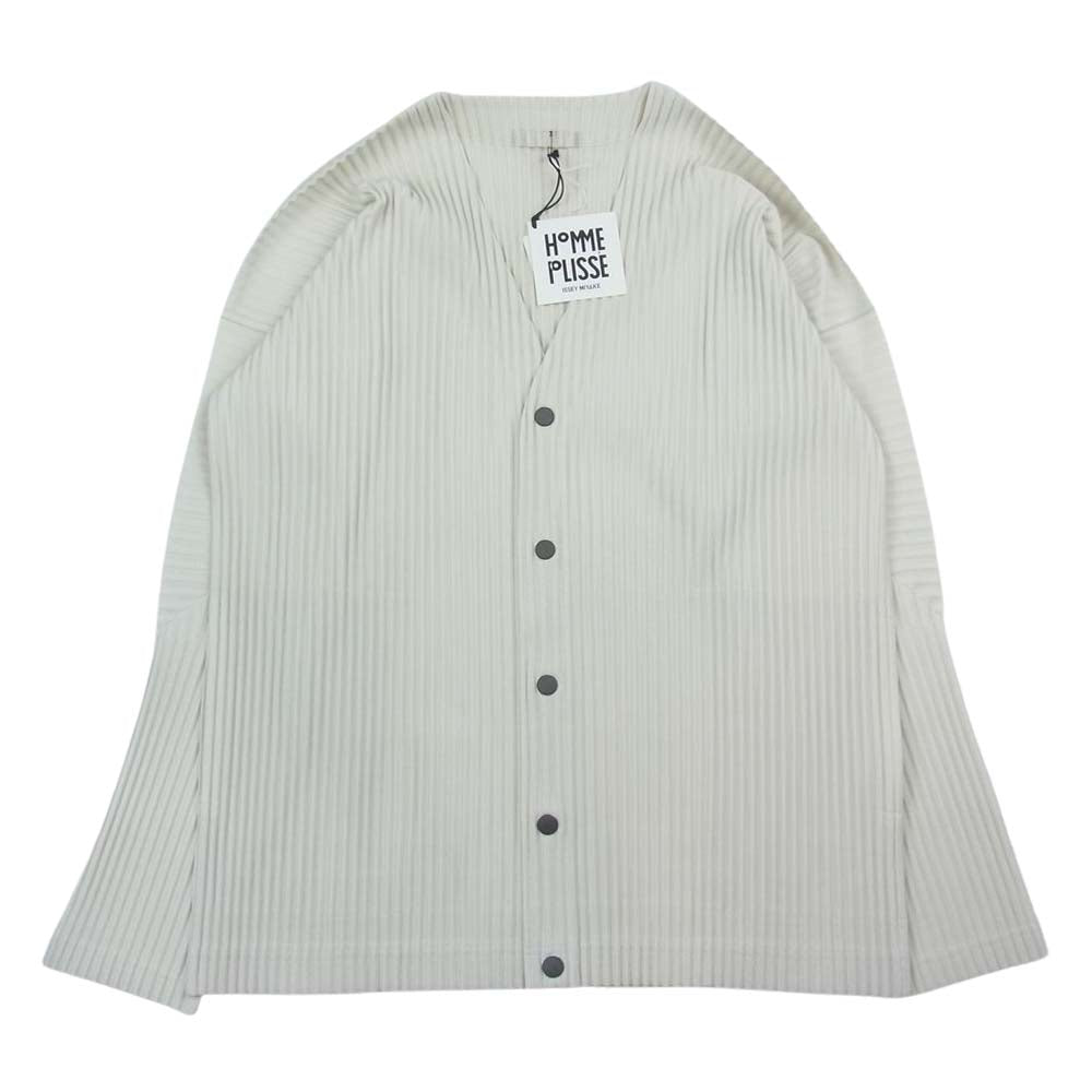 HOMME PLISSE ISSEY MIYAKE オム プリッセ イッセイミヤケ 23SS HP31-JL191-03 プリーツ加工 Vネック カーディガン オフホワイト系 3【美品】【中古】