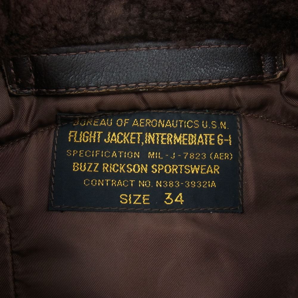 Buzz Rickson's バズリクソンズ BR80096 TYPE G-1 レザー フライト ジャケット ブラウン系 34【中古】
