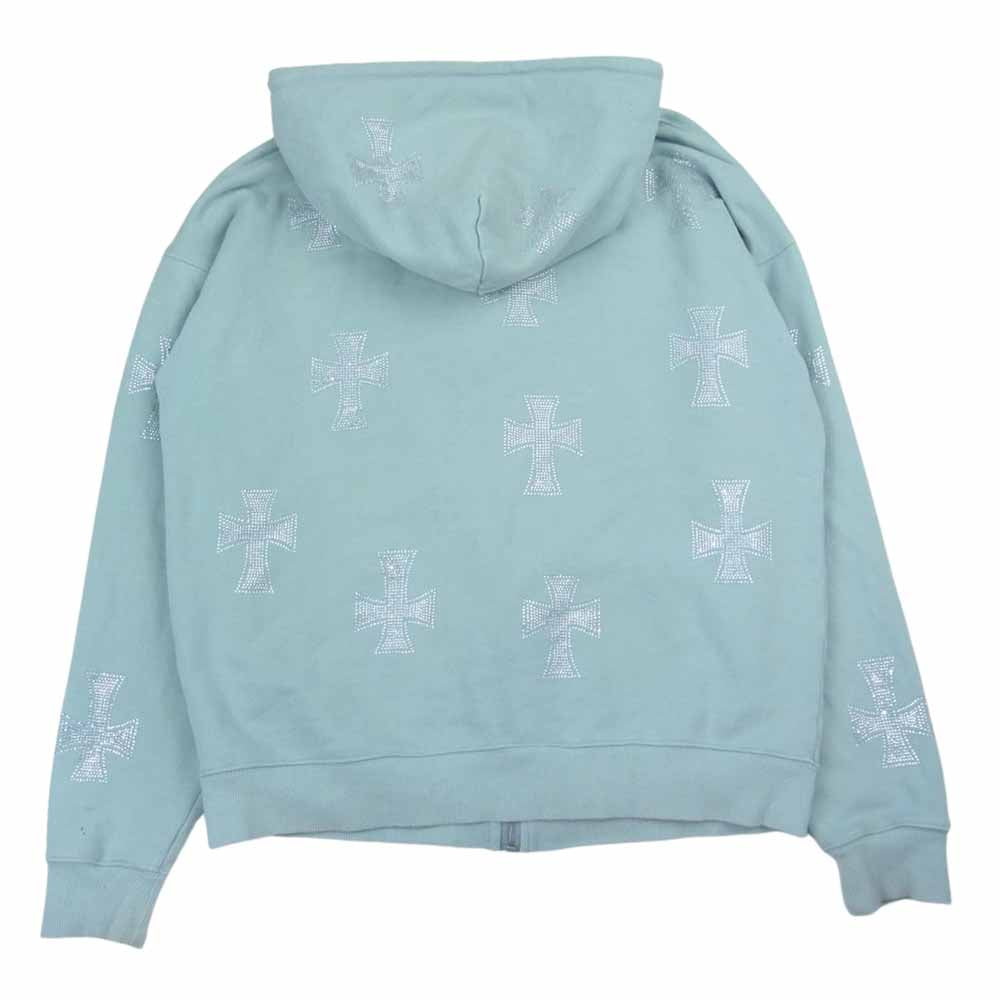 アンノウン BABYBLUE RHINESTONE ZIP HOODIE  クロス ラインストーン フーディ ジップアップ スウェット パーカー グリーン系 M【中古】
