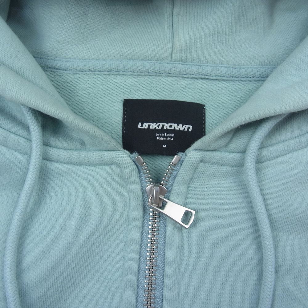アンノウン BABYBLUE RHINESTONE ZIP HOODIE  クロス ラインストーン フーディ ジップアップ スウェット パーカー グリーン系 M【中古】