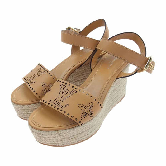LOUIS VUITTON ルイ・ヴィトン 1A9PLN スターボード ライン レザー 麻 サンダル  ライトブラウン系 37【中古】