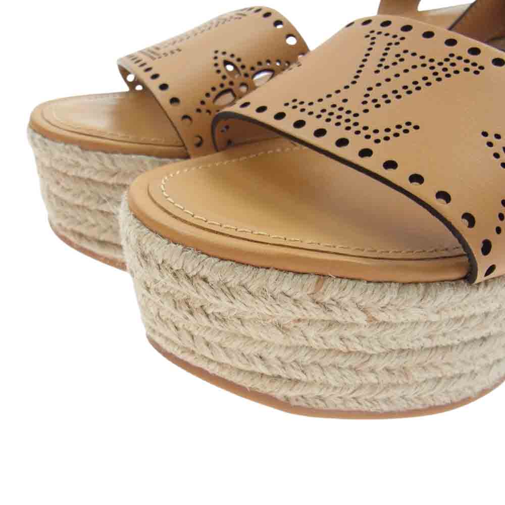 LOUIS VUITTON ルイ・ヴィトン 1A9PLN スターボード ライン レザー 麻 サンダル  ライトブラウン系 37【中古】