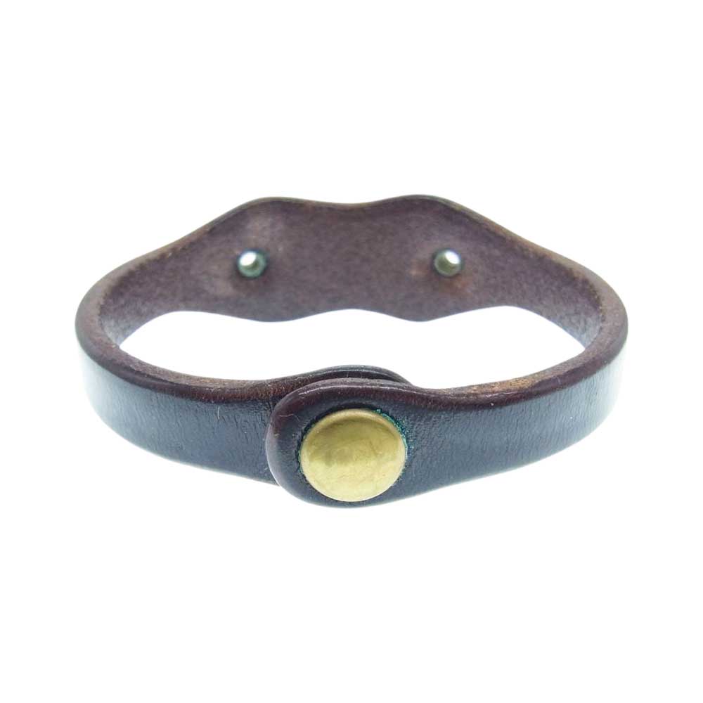 THE FLAT HEAD ザフラットヘッド ロゴ プレート レザー バングル 黒系 ブラック系【中古】